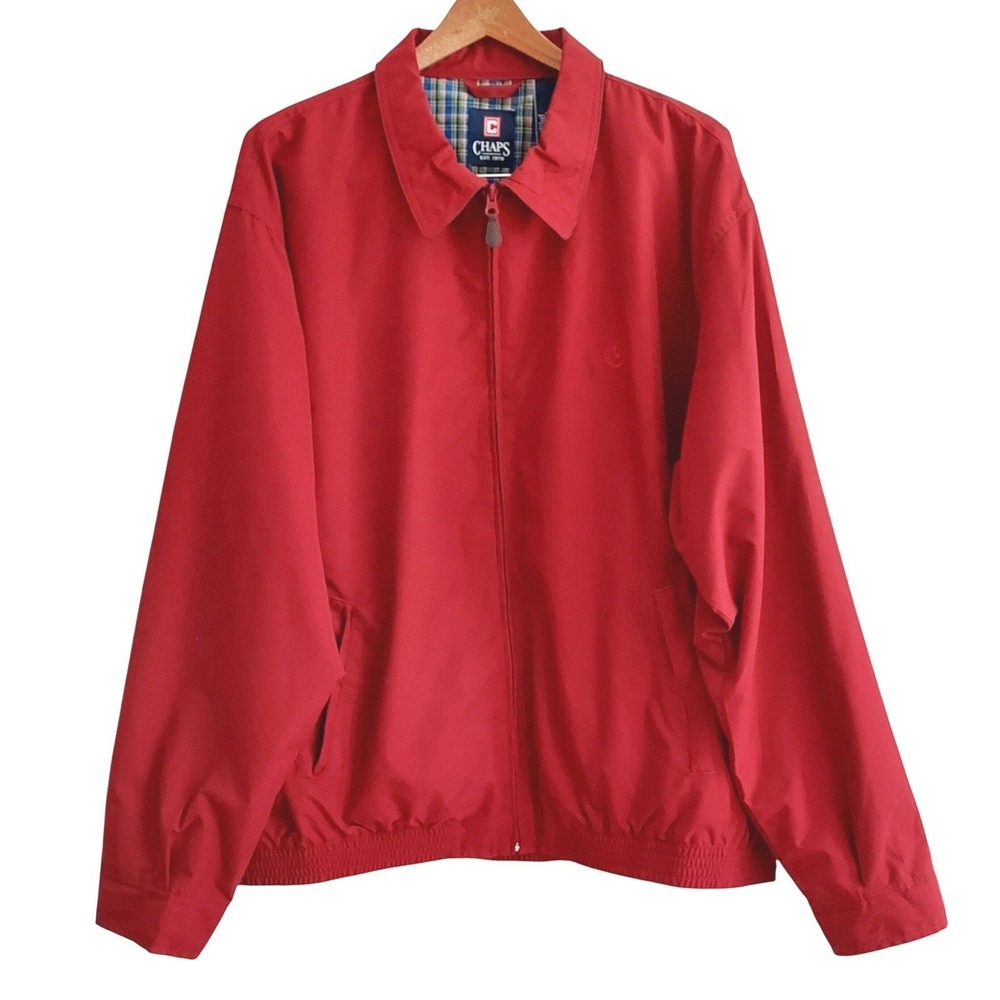 Chaps Harrington Jacket Mens XXL Burgundy Plaid Lined Full Zip Windbreaker Logo